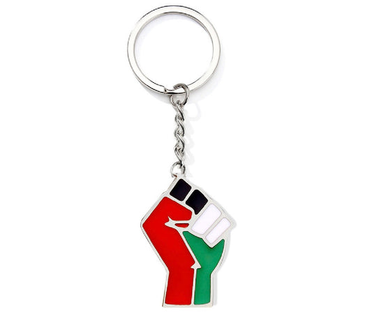 Palestine Flag Fist Keychain – Solidarity Enamel Metal Keyring