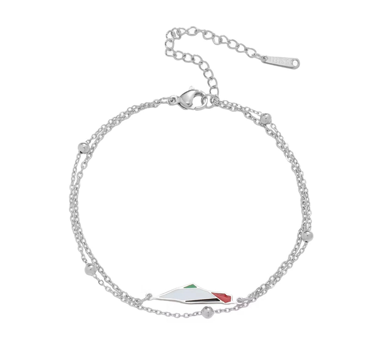 Silver-plated Palestine map bracelet with an adjustable chain