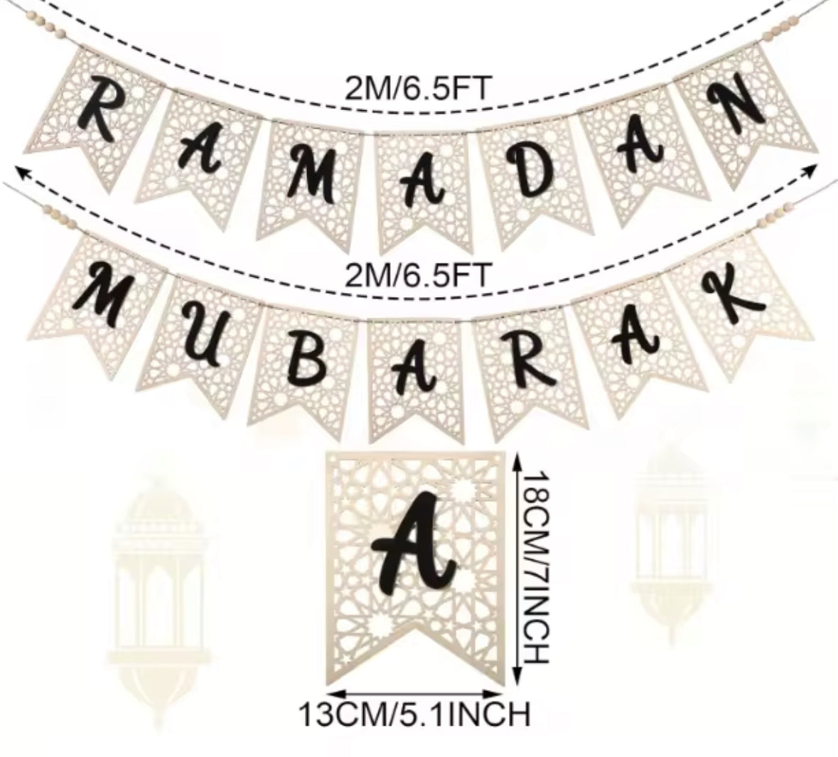2 Pcs Wooden Ramadan Mubarak Banner