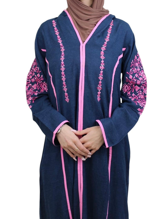Women's Blue and Pink Abaya with Tatreez