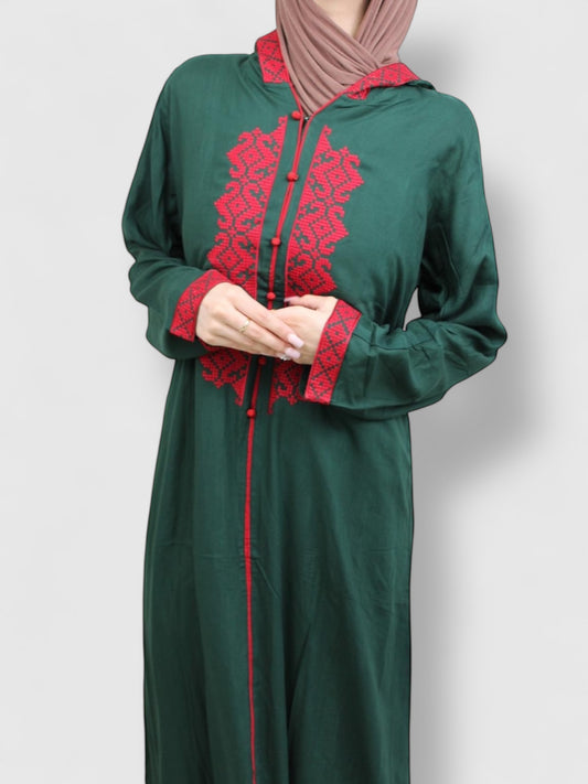 Green Abaya with Red Pattern