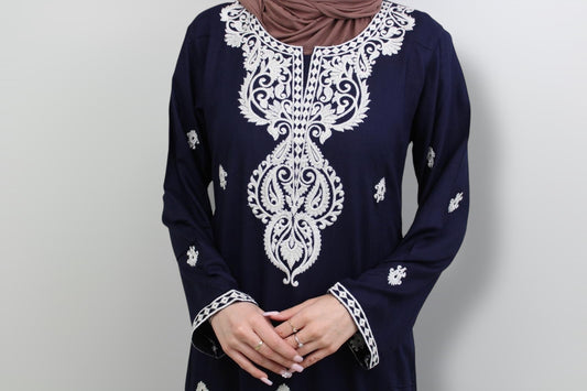 Blue Abaya with White Pattern