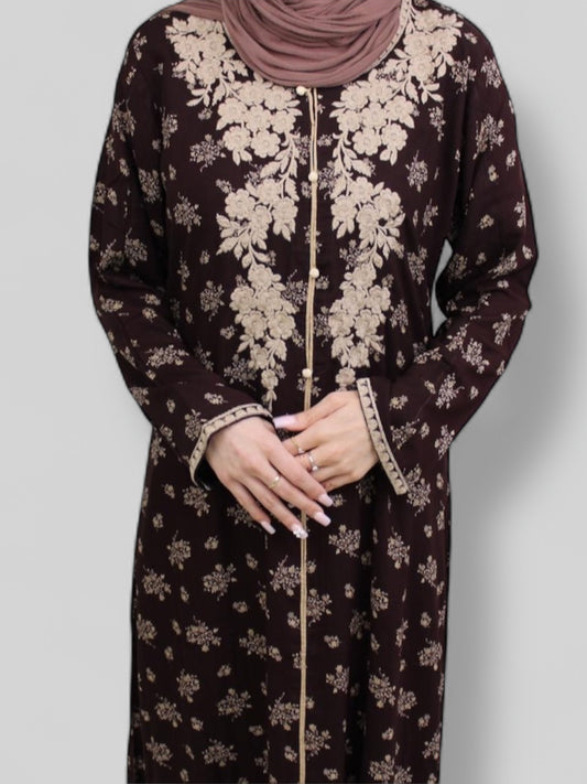 Brown Abaya with White Pattern