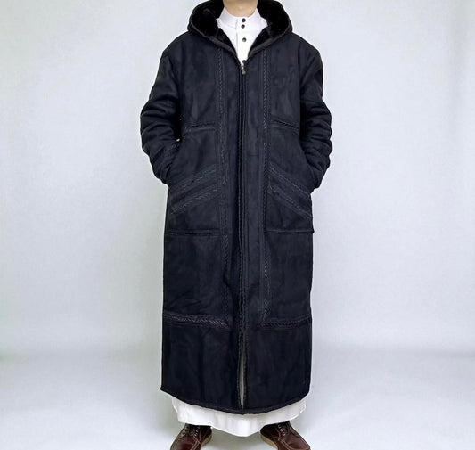 Black Khaleeji Moroccan Farwa / Winter Coat with Hood