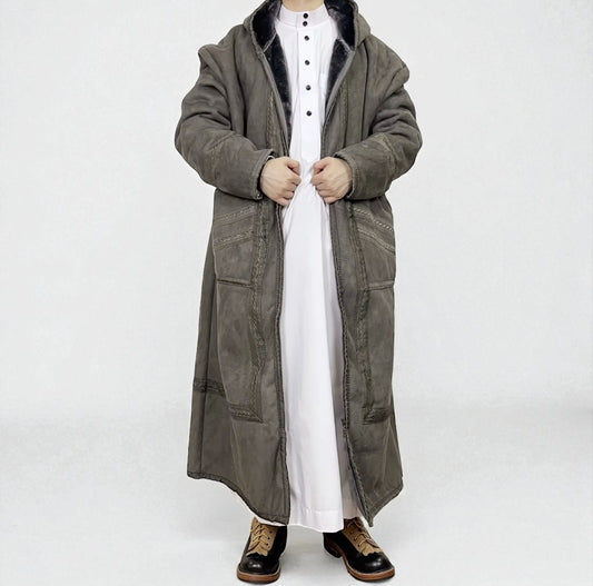 Gray Khaleeji Moroccan Farwa / Winter Coat with Hood