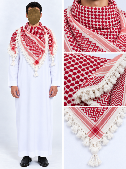 Red and White Kuffiyah – Winter Thick