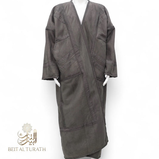 Grey Khaleeji Moroccan Farwa – Luxury Suede Winter Coat (No Hood, Unisex)