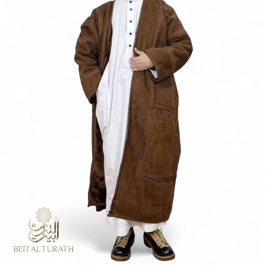 Chestnut Khaleeji Moroccan Farwa – Luxury Suede Winter Coat (No Hood, Unisex)