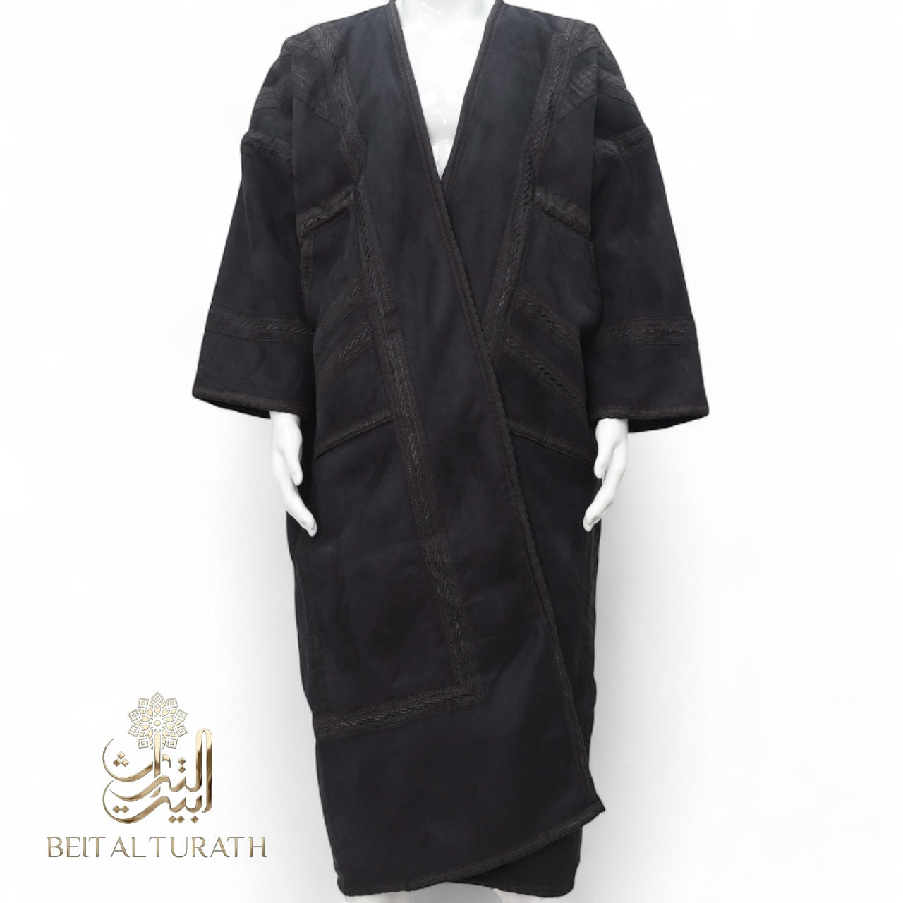 Black Khaleeji Moroccan Farwa – Luxury Suede Winter Coat (No Hood, Unisex)