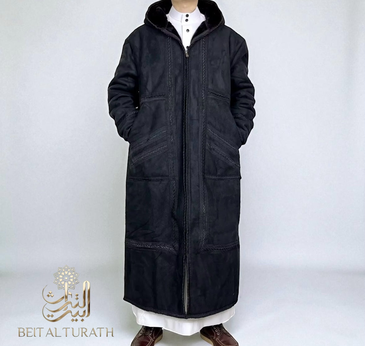 Black Khaleeji Moroccan Farwa / Winter Coat with Hood