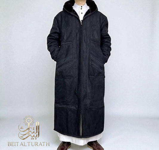 Black Khaleeji Moroccan Farwa / Winter Coat with Hood