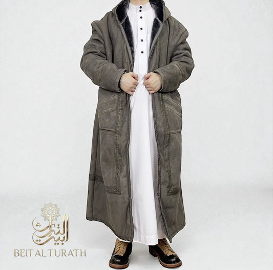 Gray Khaleeji Moroccan Farwa / Winter Coat with Hood