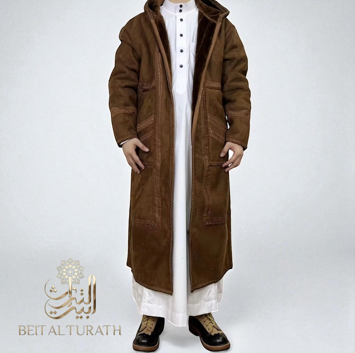 Chestnut Khaleeji Moroccan Farwa / Winter Coat with Hood