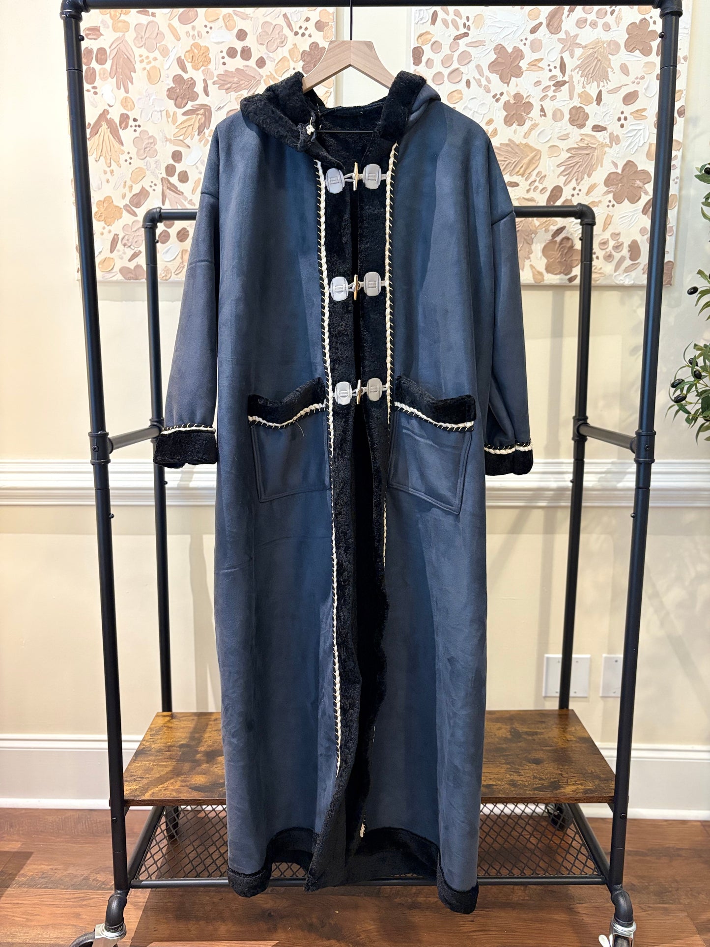 Women's Blue and Black Khaleeji Farwa/Abaya with Hood - Warm Winter Coat