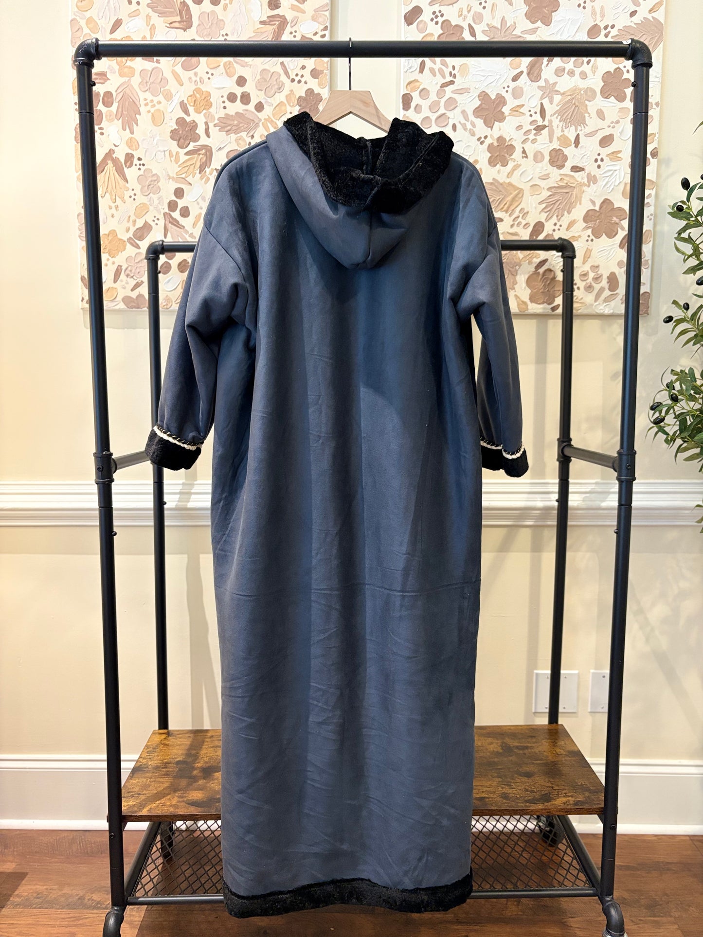 Women's Blue and Black Khaleeji Farwa/Abaya with Hood - Warm Winter Coat