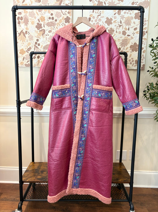 Women's Pink Khaleeji Farwa/Abaya with Embroidery and Hood - Warm Winter Coat