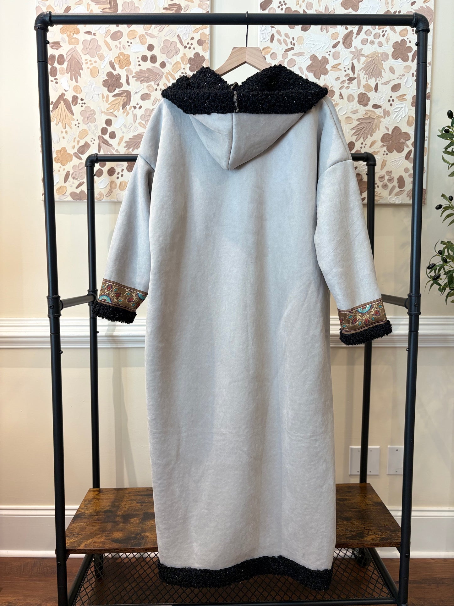 Women's Grey Khaleeji Farwa/Abaya with Hood - Warm Winter Coat