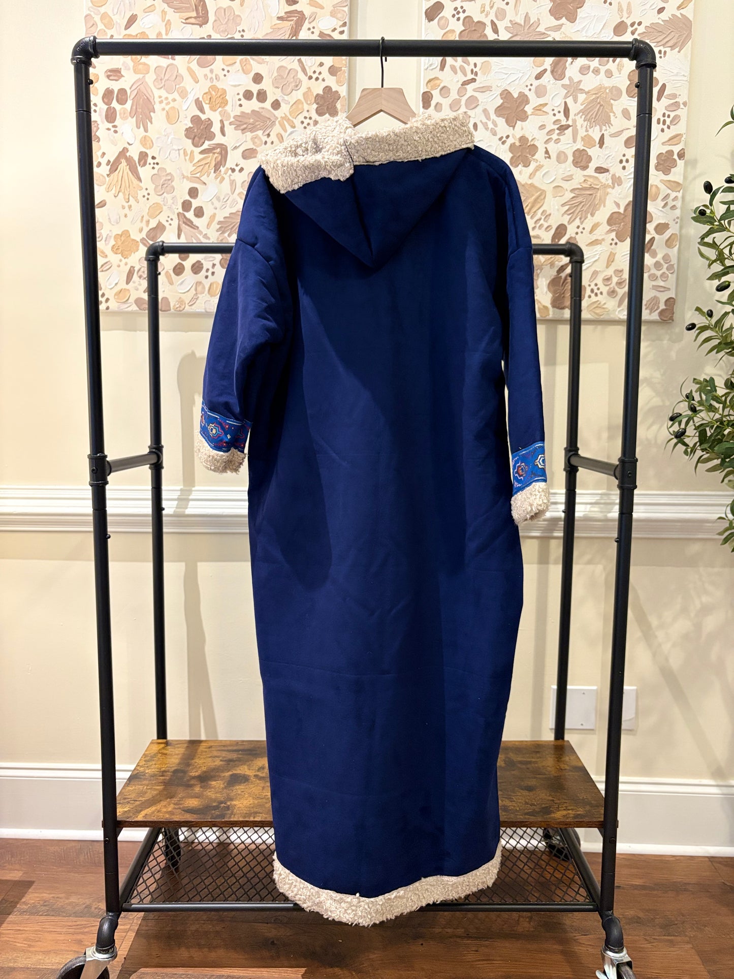 Women's Blue Khaleeji Farwa/Abaya with Embroidery and Hood - Warm Winter Coat