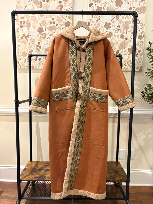 Women's Orange Khaleeji Farwa/Abaya with Hood - Warm Winter Coat