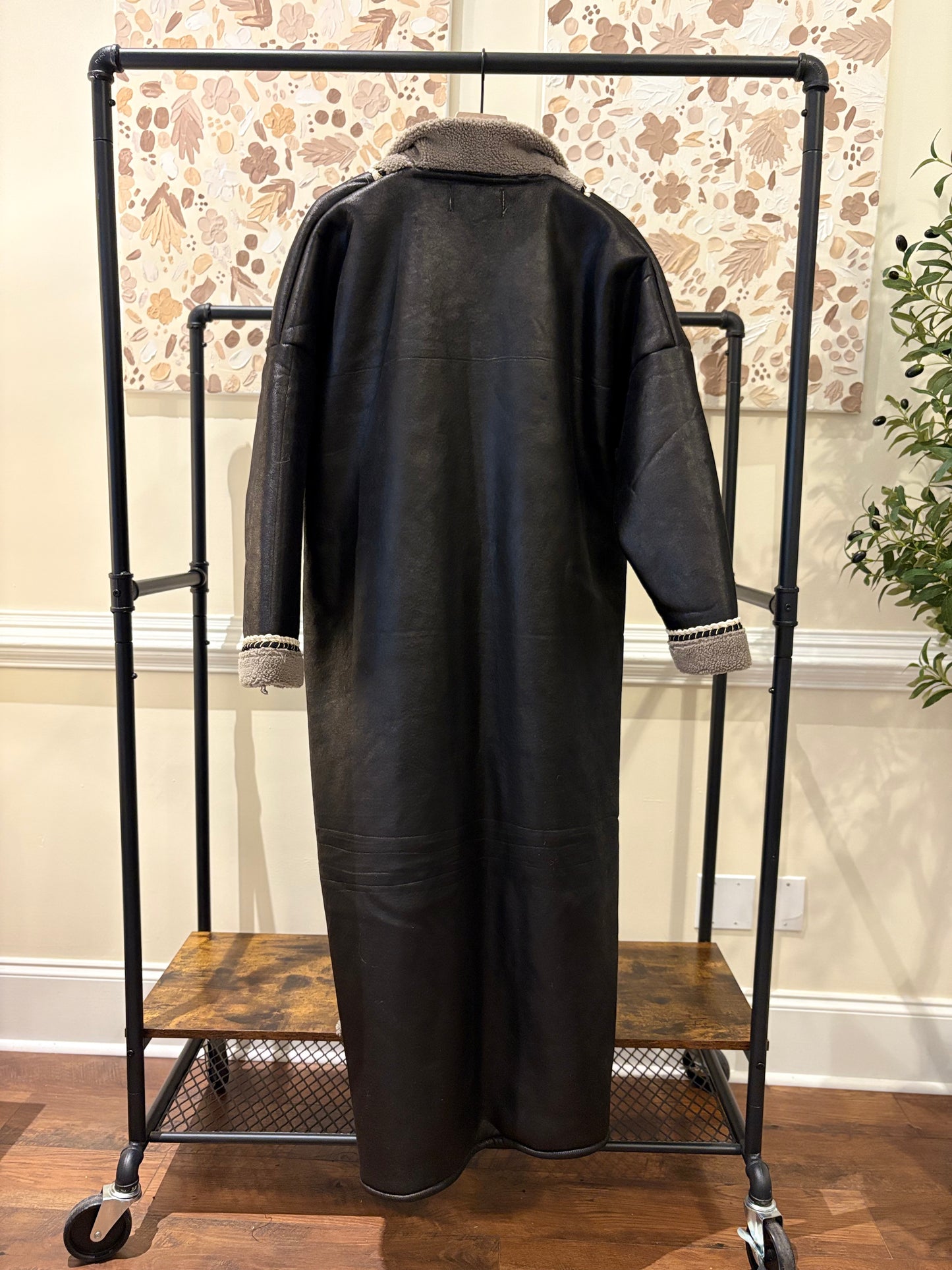 Women's Dark Brown Leather Khaleeji Farwa/Abaya with Hood - Warm Winter Coat