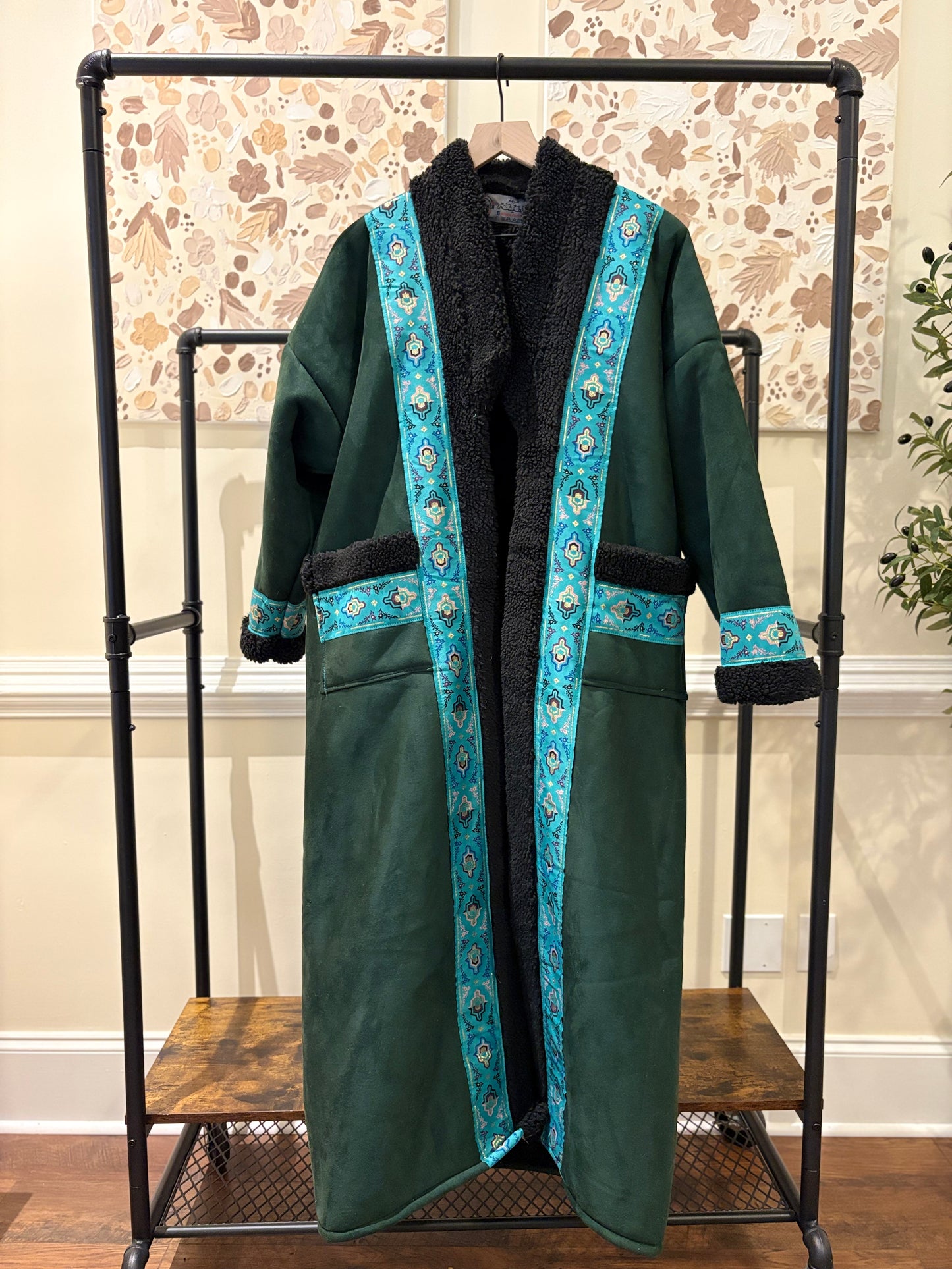 Women's Green Khaleeji Farwa/Abaya - Warm Winter Coat