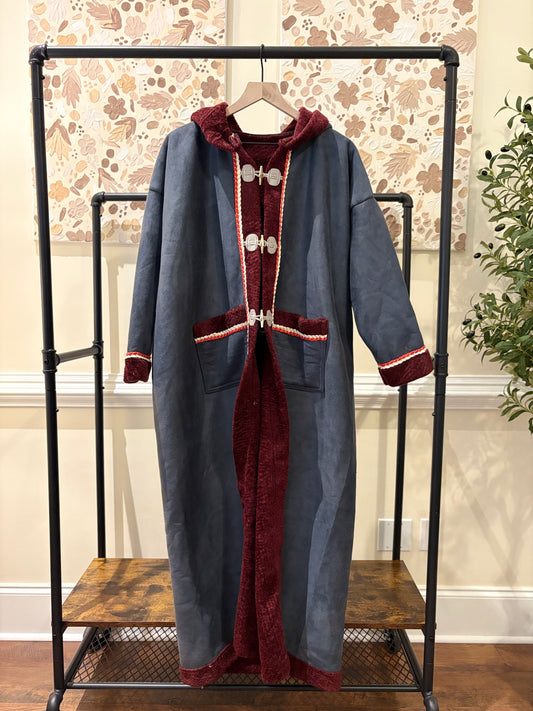 Women's Blue Khaleeji Farwa/Abaya with Embroidery and Hood - Warm Winter Coat