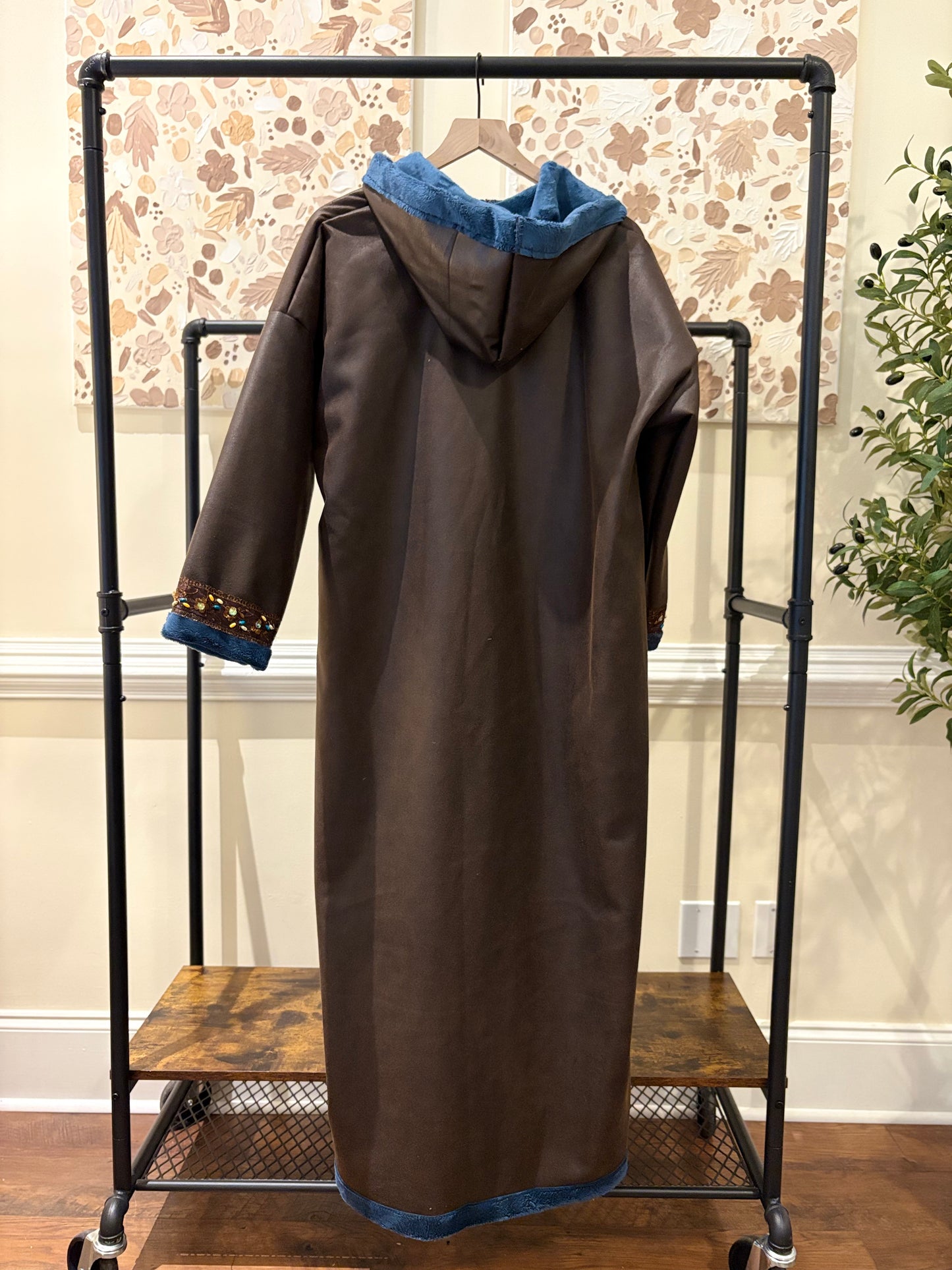 Women's Blue and Brown Khaleeji Farwa/Abaya with Hood - Warm Winter Coat