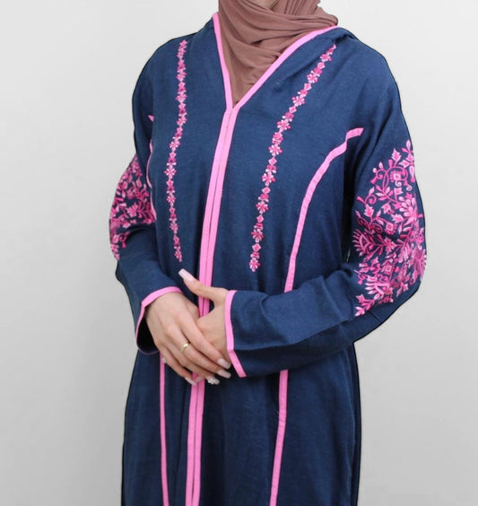 Women's Blue and Pink Abaya with Tatreez