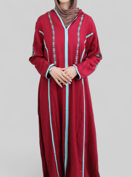 Women's Red Abaya with Tatreez