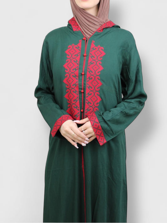 Green Abaya with Red Pattern