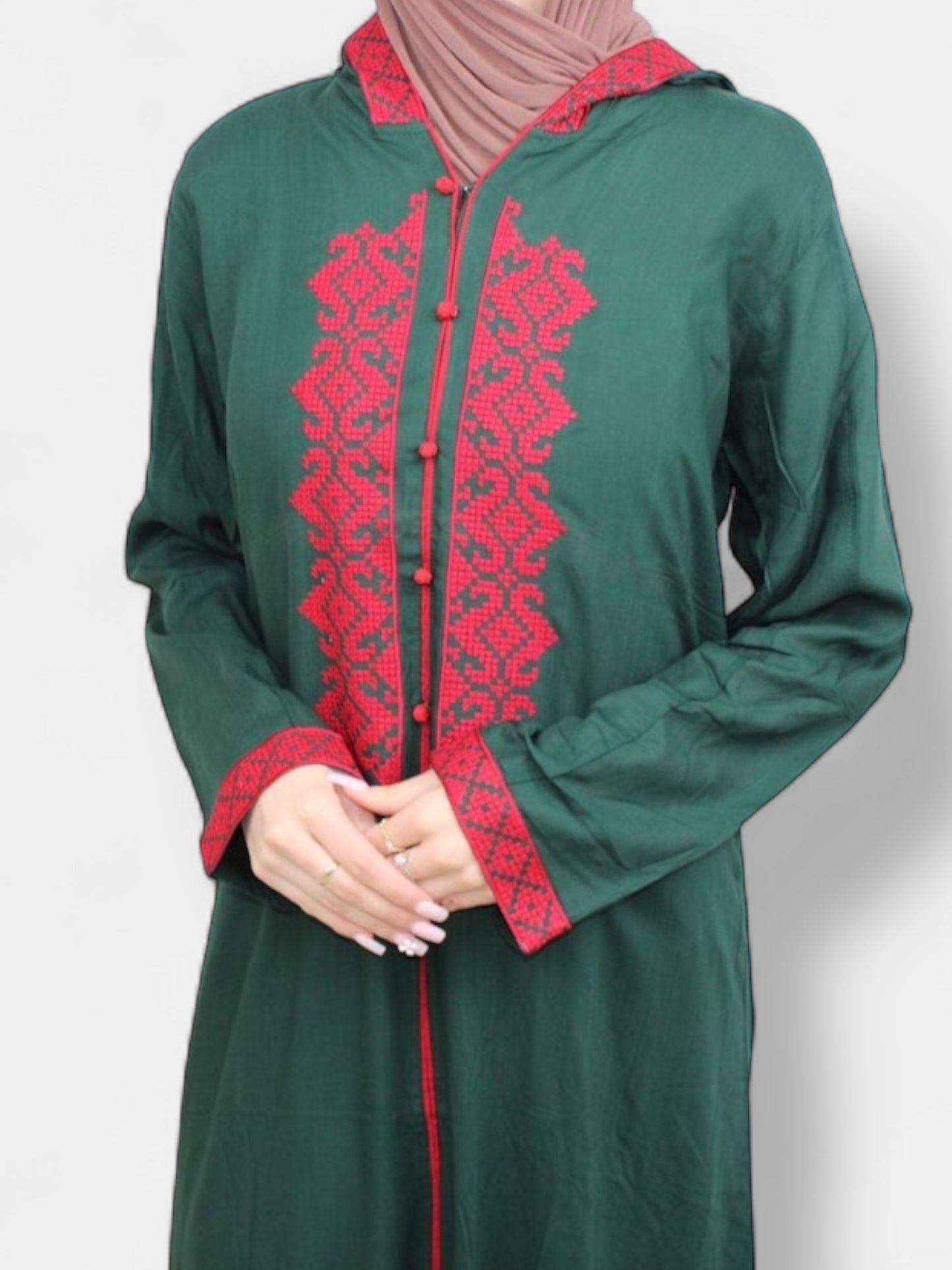 Green Abaya with Red Pattern