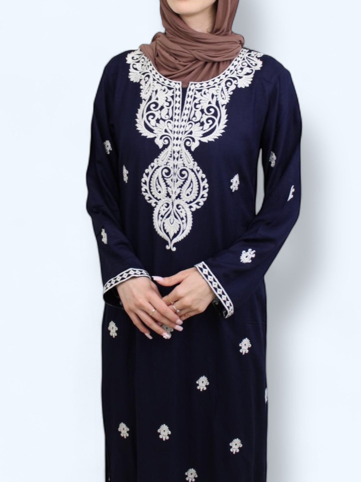Blue Abaya with White Pattern