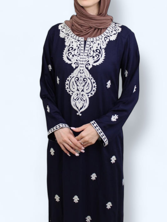 Blue Abaya with White Pattern
