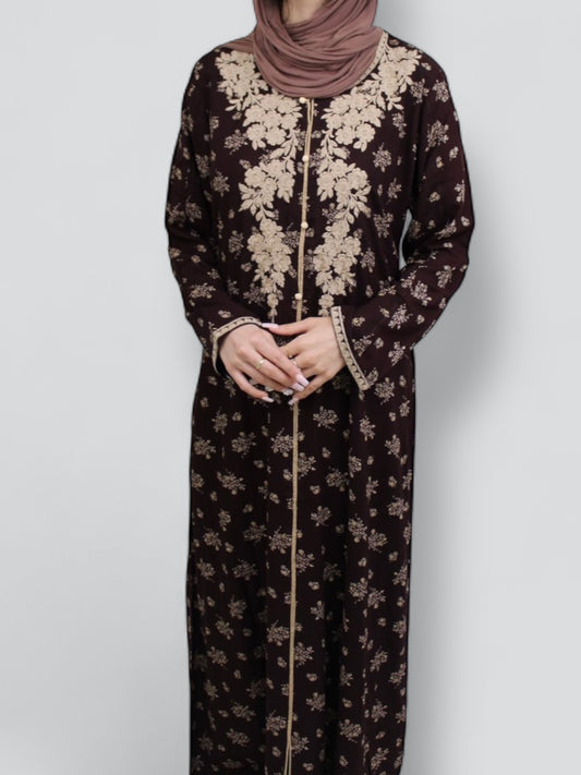 Brown Abaya with White Pattern