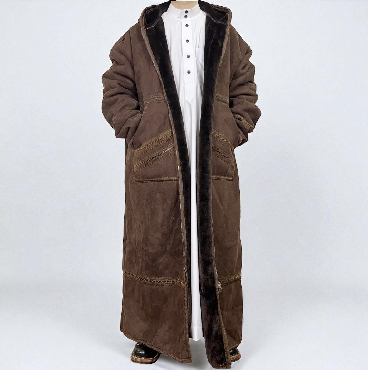 Brown Khaleeji Moroccan Farwa / Winter Coat with Hood