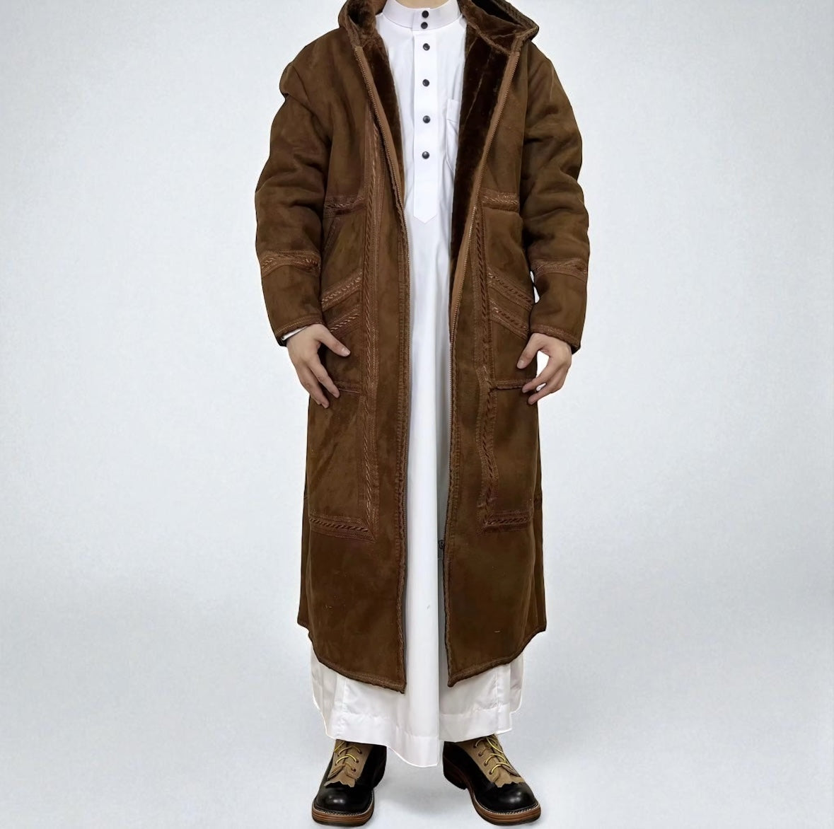 Chestnut Khaleeji Moroccan Farwa / Winter Coat with Hood