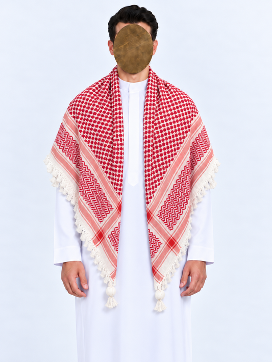 Red and White Kuffiyah – Winter Thick