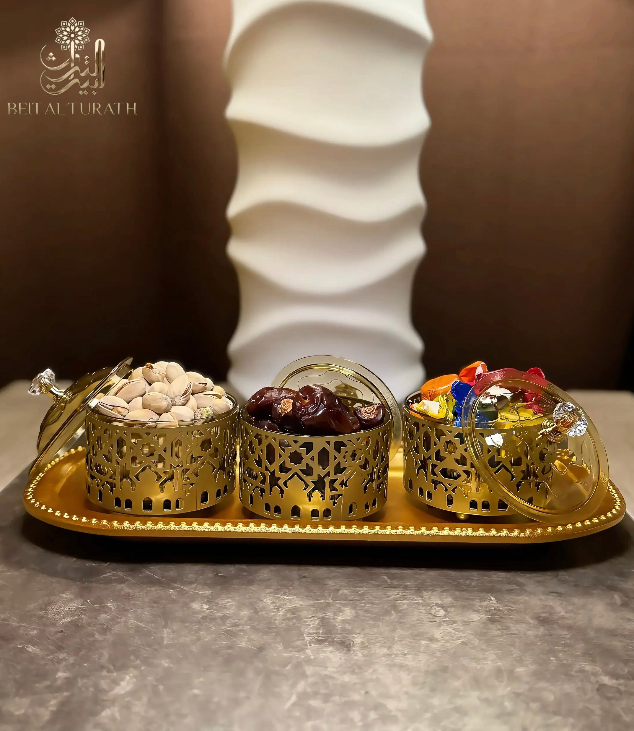 Luxury 3-Piece Arabic Pattern Tray Set
