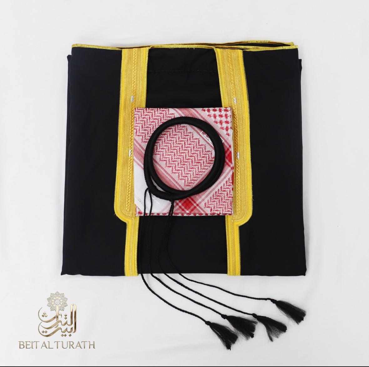 Traditional Arabic Men's Bisht – Luxury Gold-Trimmed Thobe Cloak