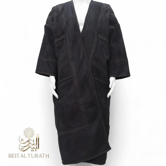 Black Khaleeji Moroccan Farwa – Luxury Suede Winter Coat (No Hood, Unisex)