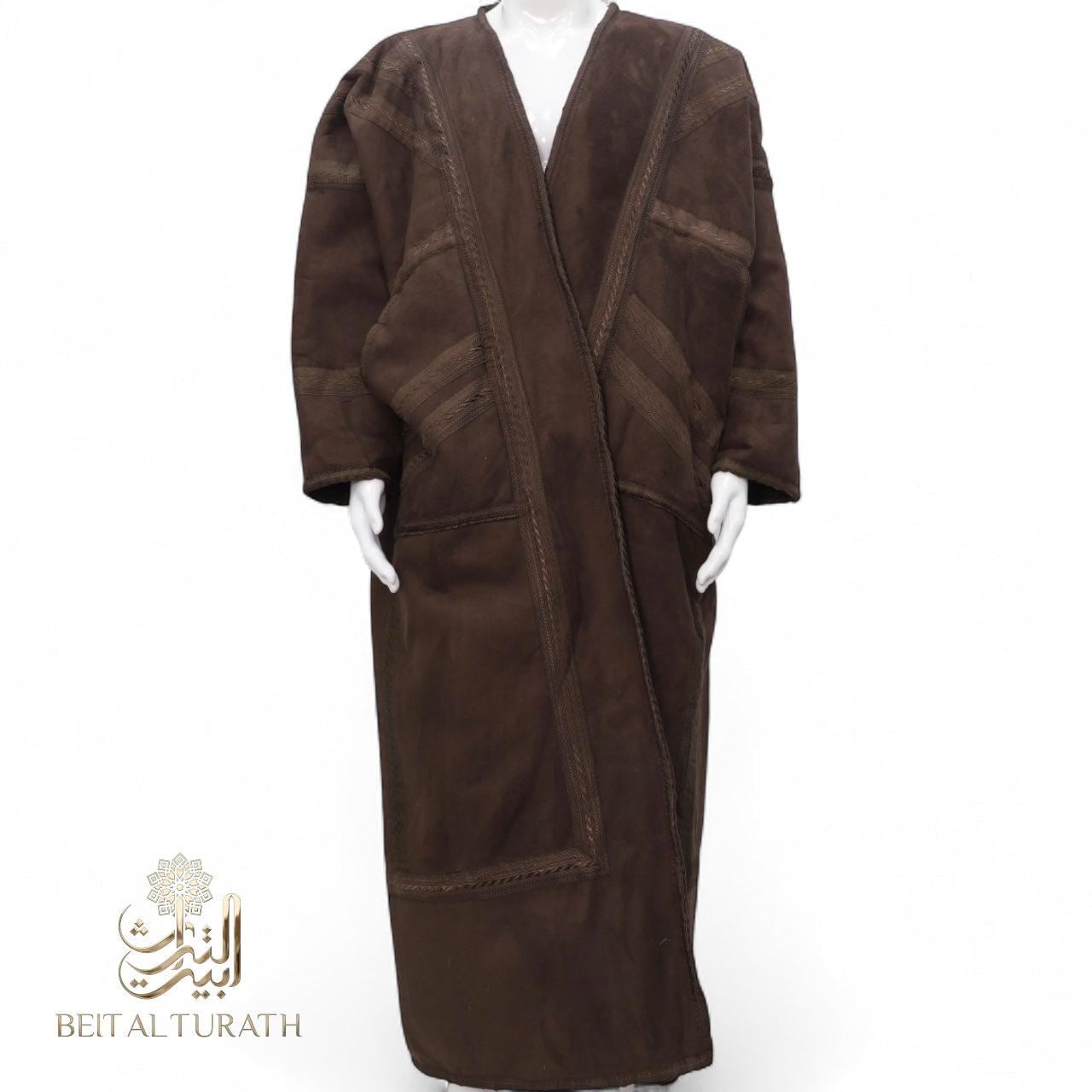 Brown Khaleeji Moroccan Farwa – Luxury Suede Winter Coat (No Hood, Unisex)