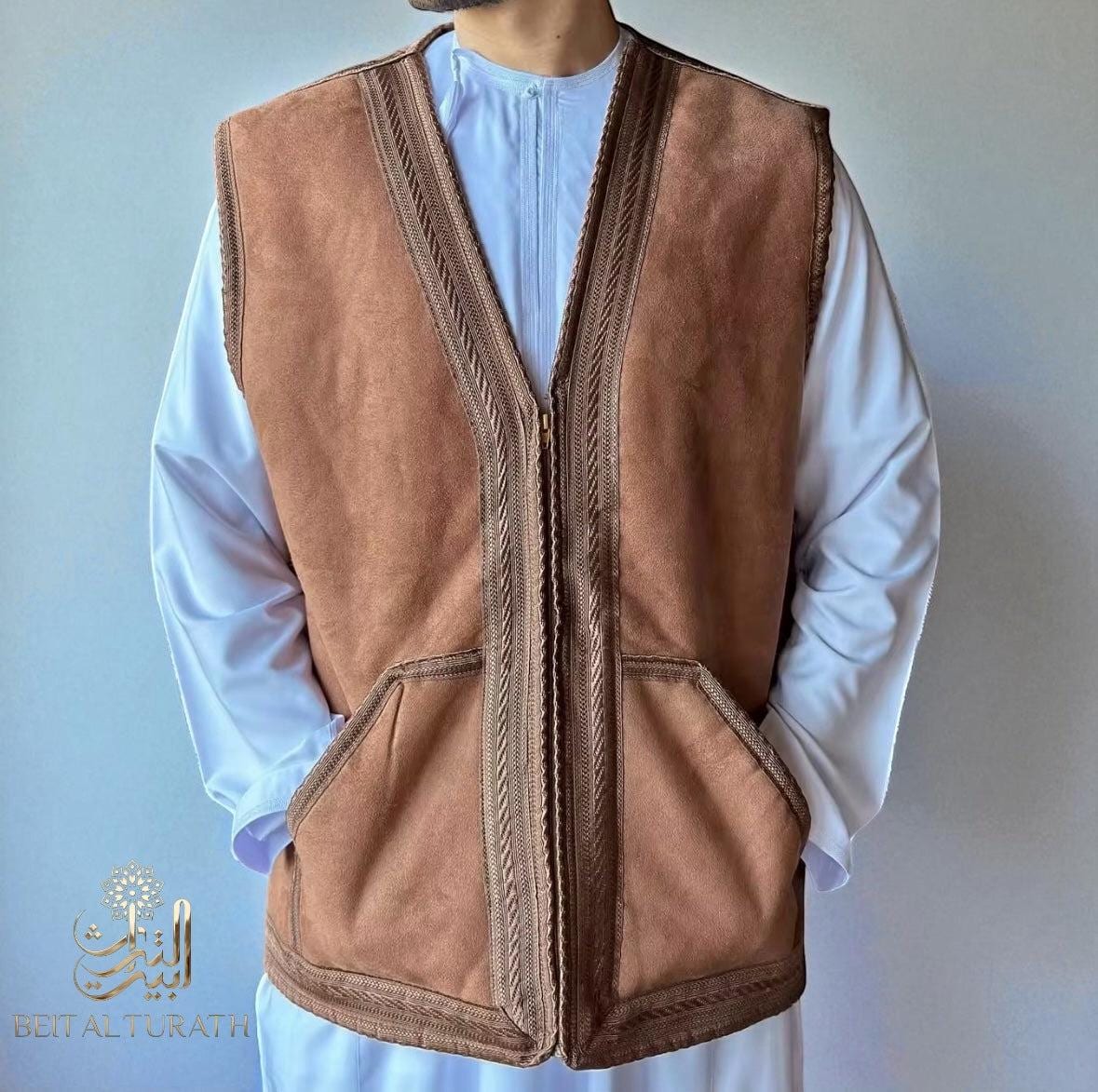 Premium Suede Khaleeji Farwa Vest – Unisex Winter Wear