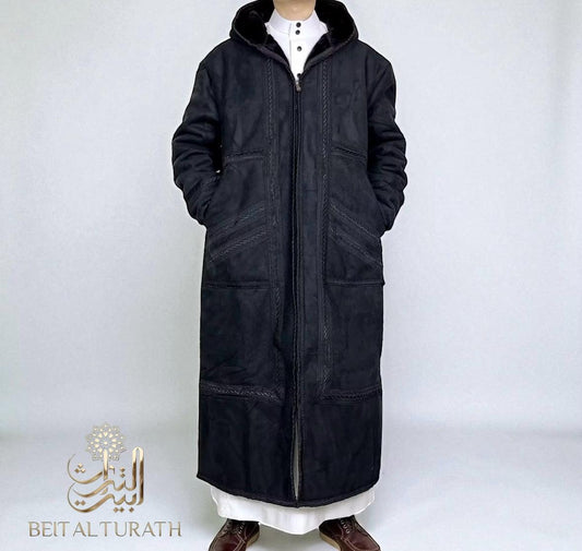 Black Khaleeji Moroccan Farwa / Winter Coat with Hood