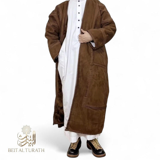 Chestnut Khaleeji Moroccan Farwa – Luxury Suede Winter Coat (No Hood, Unisex)