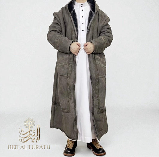 Gray Khaleeji Moroccan Farwa / Winter Coat with Hood