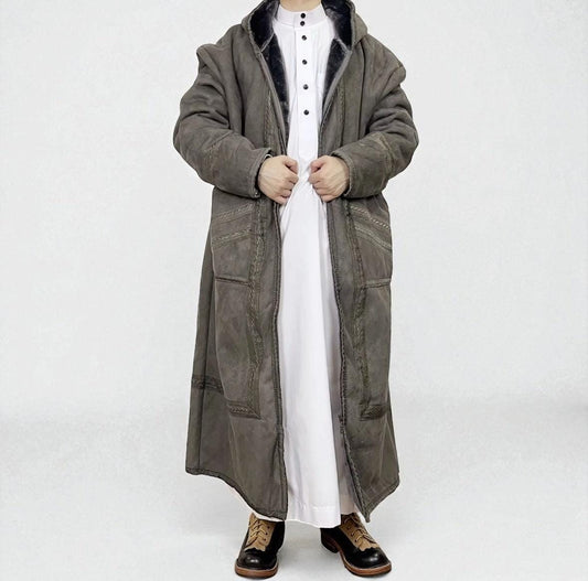 Gray Khaleeji Moroccan Farwa / Winter Coat with Hood